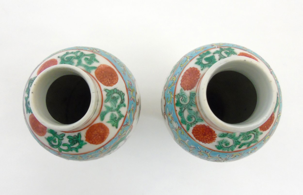 A pair of Chinese Cantonese baluster vases, - Image 4 of 9