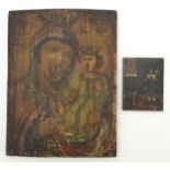 Russian Icons / Theotokos : two hand painted wooden panels ,