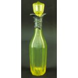 A Uranium yellow glass decanter / carafe and stopper,