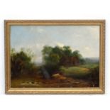 Attributed to Frederick Williams c. 1900, Oil on board, Wooded landscape with cattle and cottage.