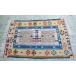 Rug / Carpet : Kilim rug with geometric design, with brown, yellow,