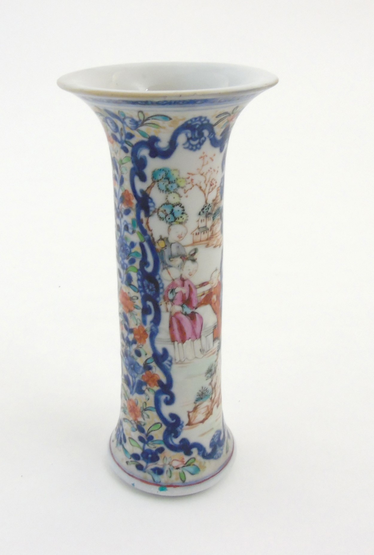 A Chinese Famille Rose vase of tall cylindrical form with flared rim, - Image 5 of 6