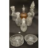 A quantity of assorted glassware to include various decanters (some 19thC ),