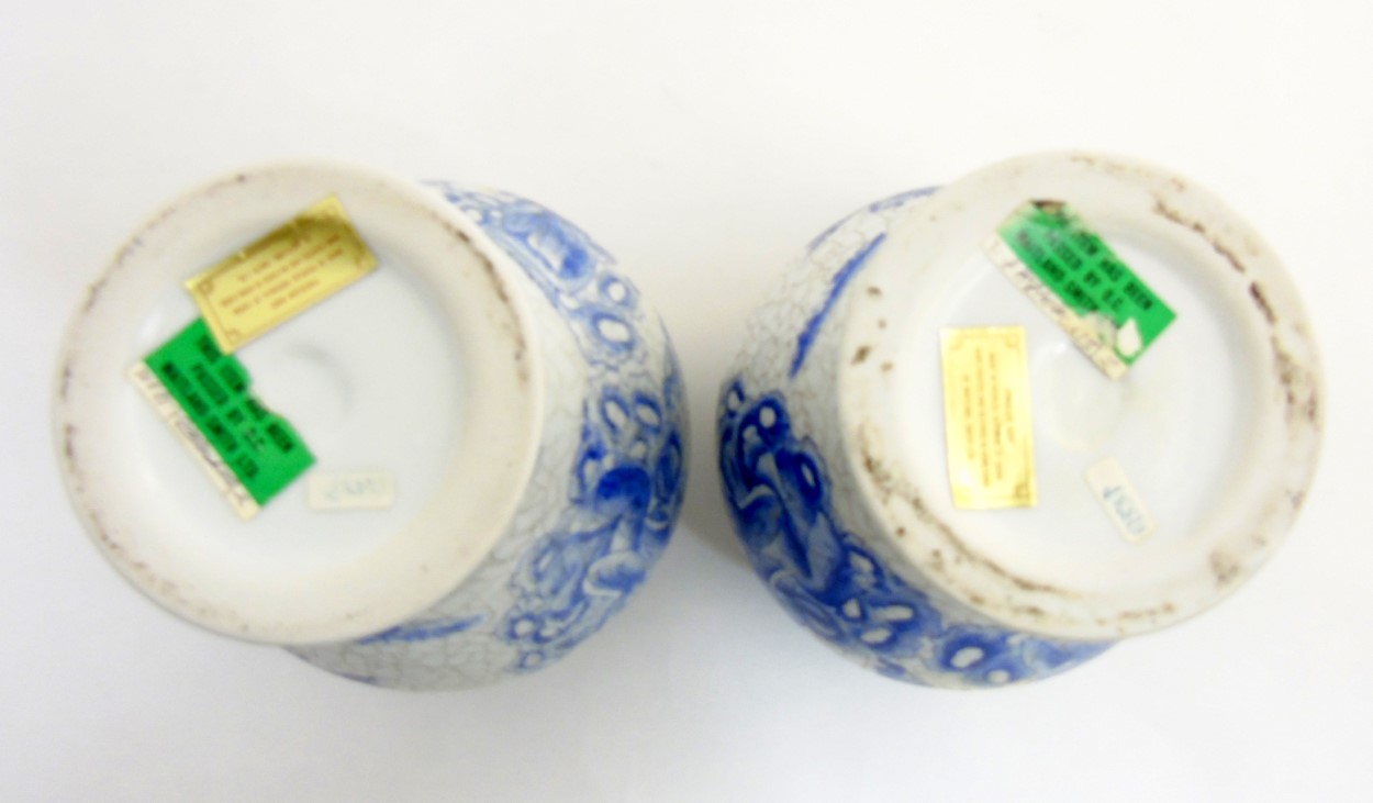 A pair of Maitland Smith blue and white oriental lidded vases with craquelure style decoration, - Image 7 of 9