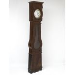 Comptoise French longcase clock : a 19thC 8 day painted (inlaid oak style) pine cased clock with