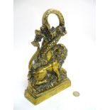 Doorstop / Door Porter : an early - mid 20thC cast brass lion and Snake amongst foliage ,