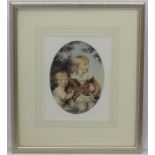 Follower of Joshua Reynolds (XIX) Watercolour - an oval Young boy and his sister 9 1/4" x 6 3/4"
