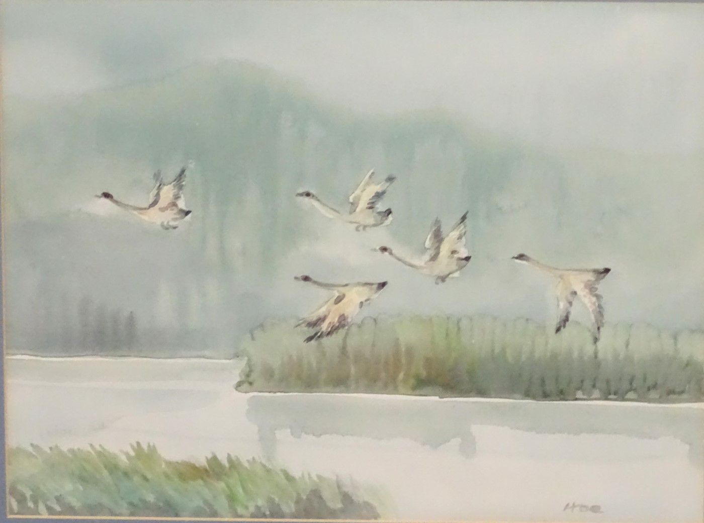 Hoe , Burmese / Singapore XX Set of three watercolours, Landscapes with wildlife, - Image 4 of 9