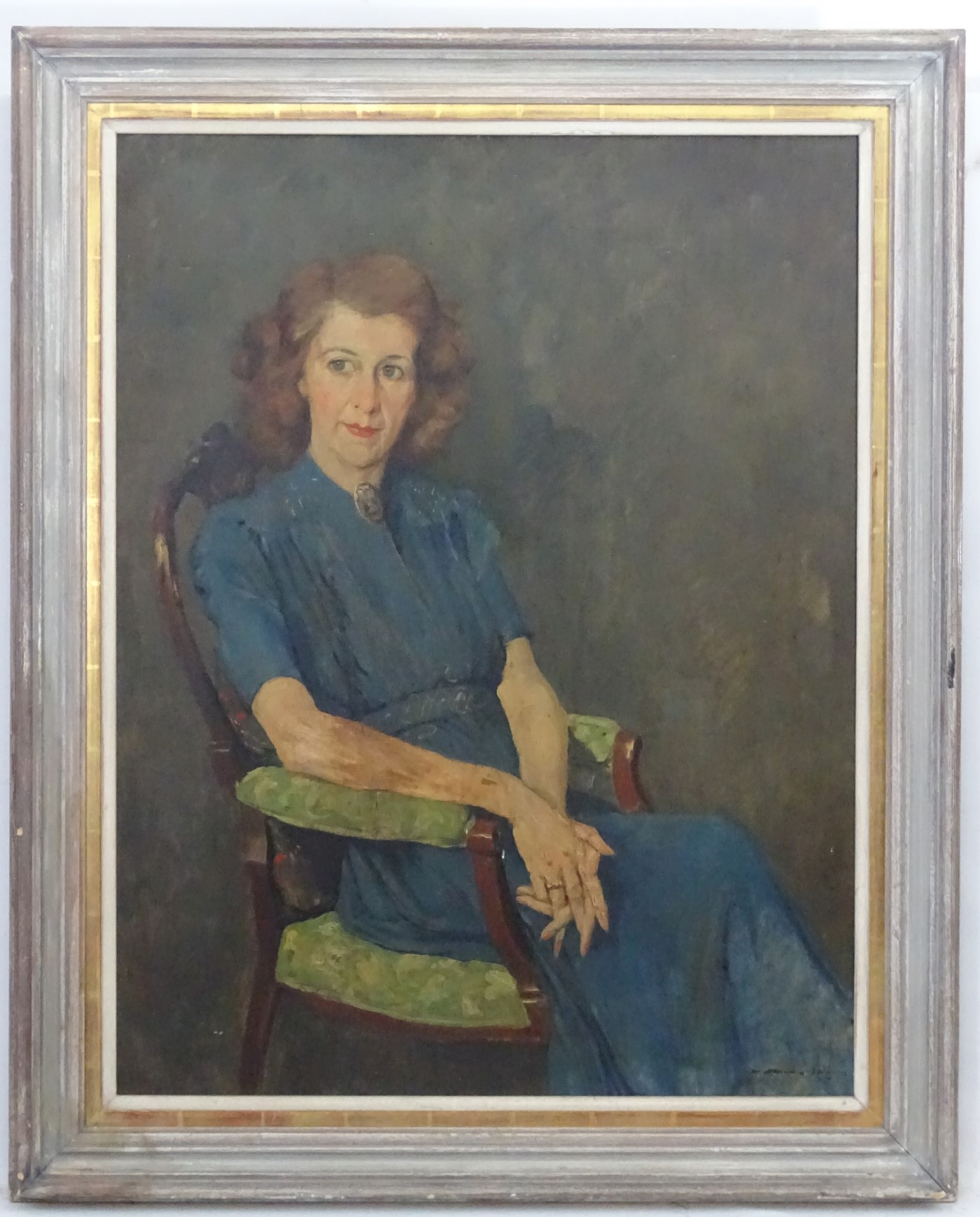 Indistinctly Signed Mid XX Irish School Oil on canvas Portrait of a seated Red Haired Woman Signed