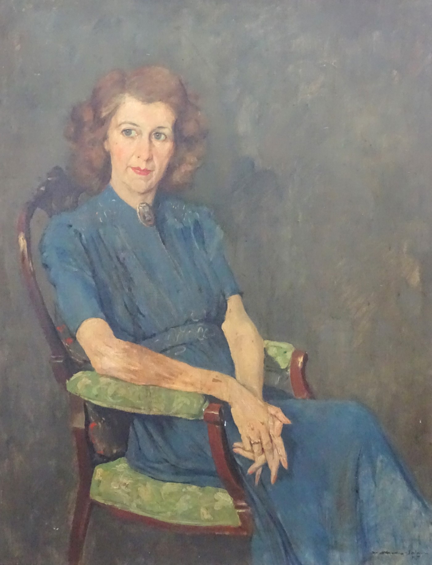 Indistinctly Signed Mid XX Irish School Oil on canvas Portrait of a seated Red Haired Woman Signed - Image 4 of 5