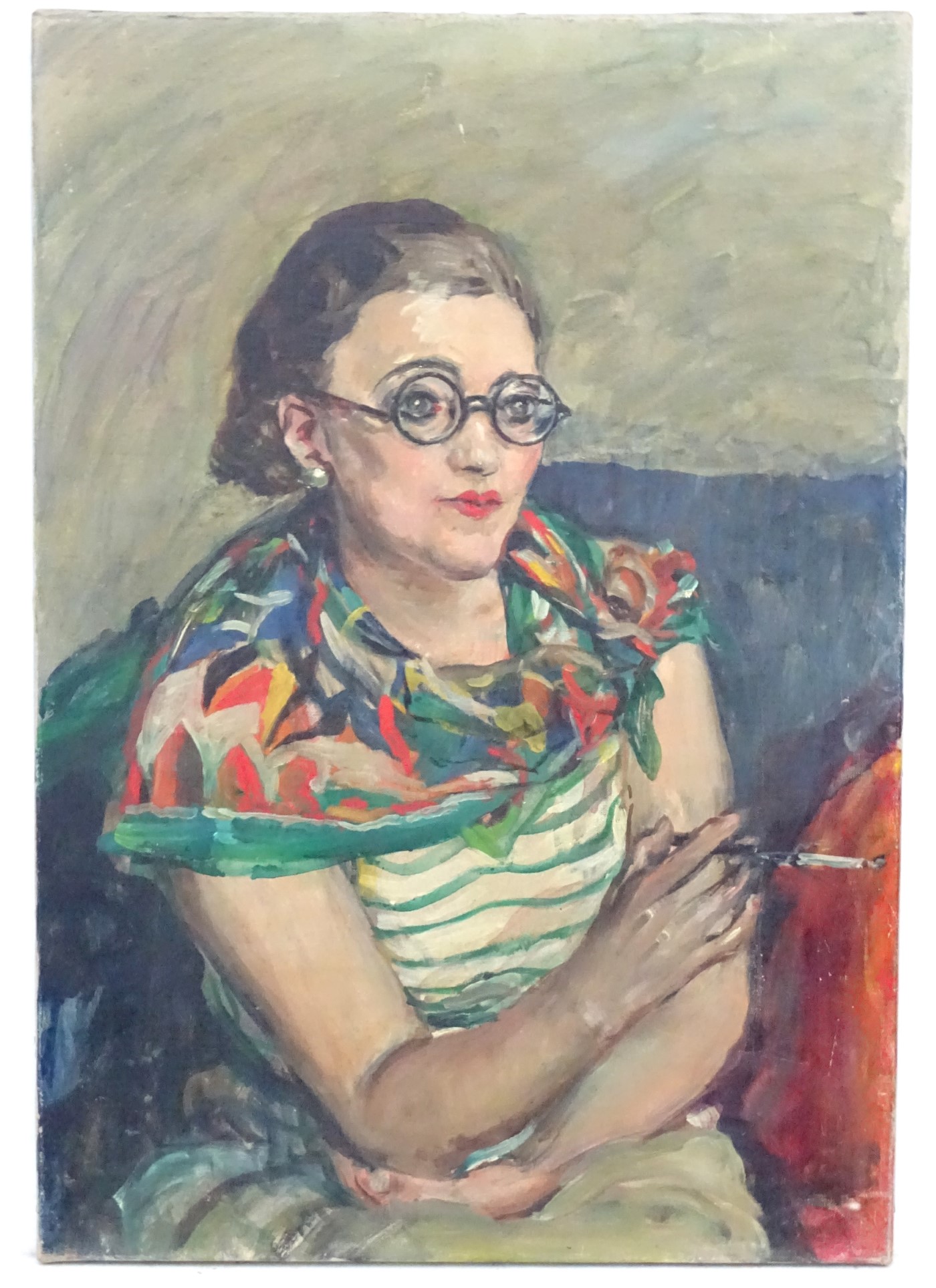 Nancy Huntly (1890 - ?) Oil on canvas An early 1930's portrait of ' Mrs Maud Williams - Doo ' ( An - Image 3 of 3