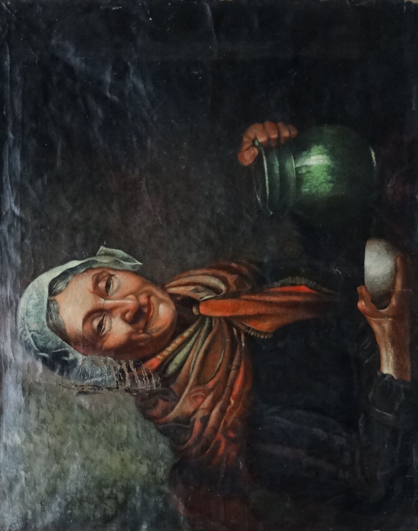 Gae Dyson ? XIX, Oil on canvas, Portrait of a woman with jug and bowl, Signed upper left, - Image 4 of 5