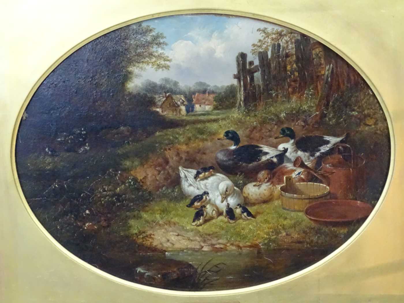 John Frederick Herring Jnr ( 1815-1907), Oil on canvas , an oval, ' Duck And Drakes ' , - Image 5 of 5