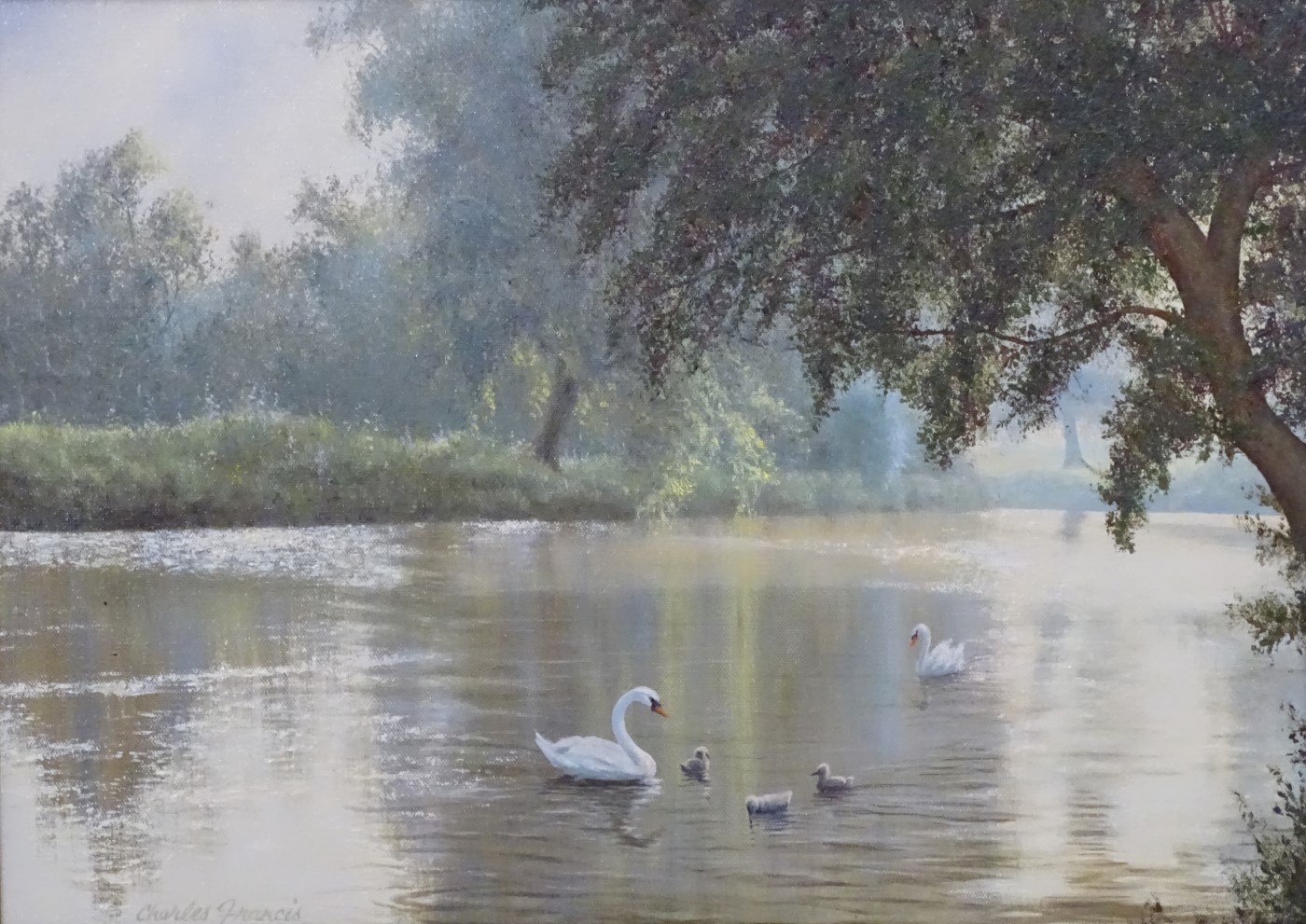 Charles W Francis XX,  Oil on board,   The River Test, Hampshire, - Image 4 of 6