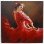 After Mark Spain, Unsigned Spanish School (20thC), Oil on canvas, Flamenco, Lady in red.