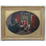 Manner of William Hogarth XVIII ?, Oil on tin, an oval An interior of a study,