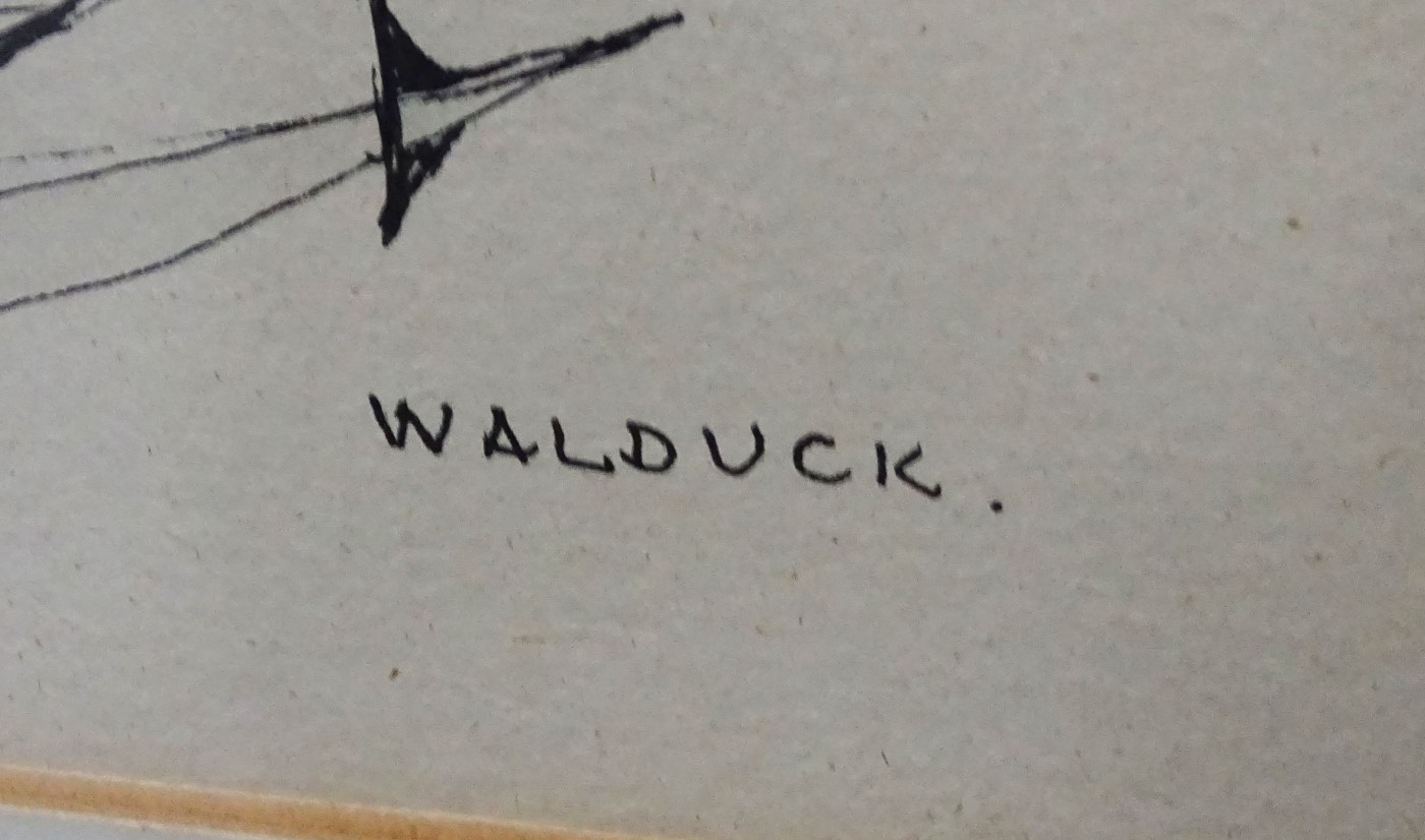 Desmund Eric Walduck (1920-1995), Black and brown pen ink, Kneeling Nude, - Image 4 of 4
