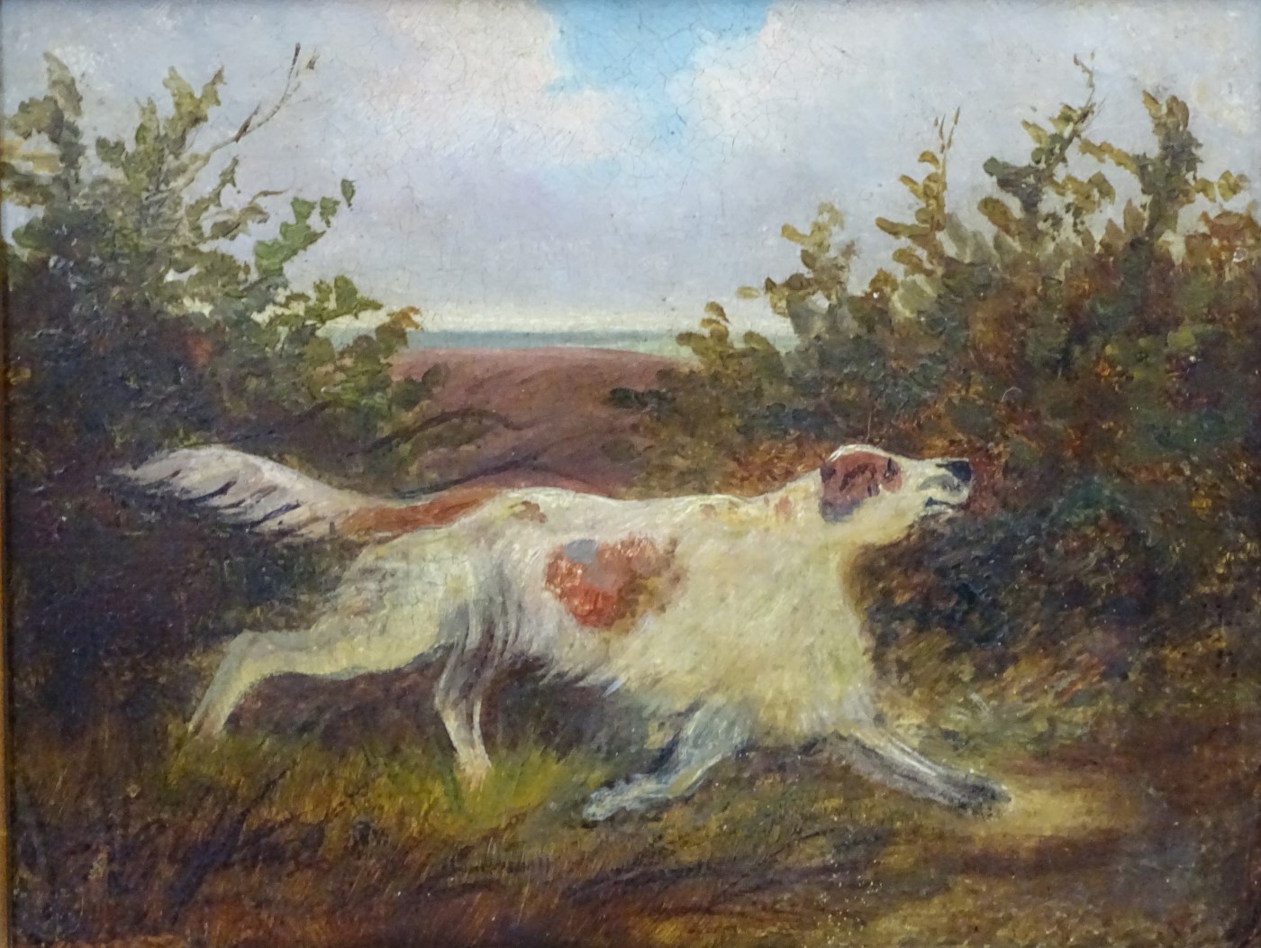 Indistinctly signed English School XIX Oil on canvas,  A game dog on the heath, - Image 4 of 6