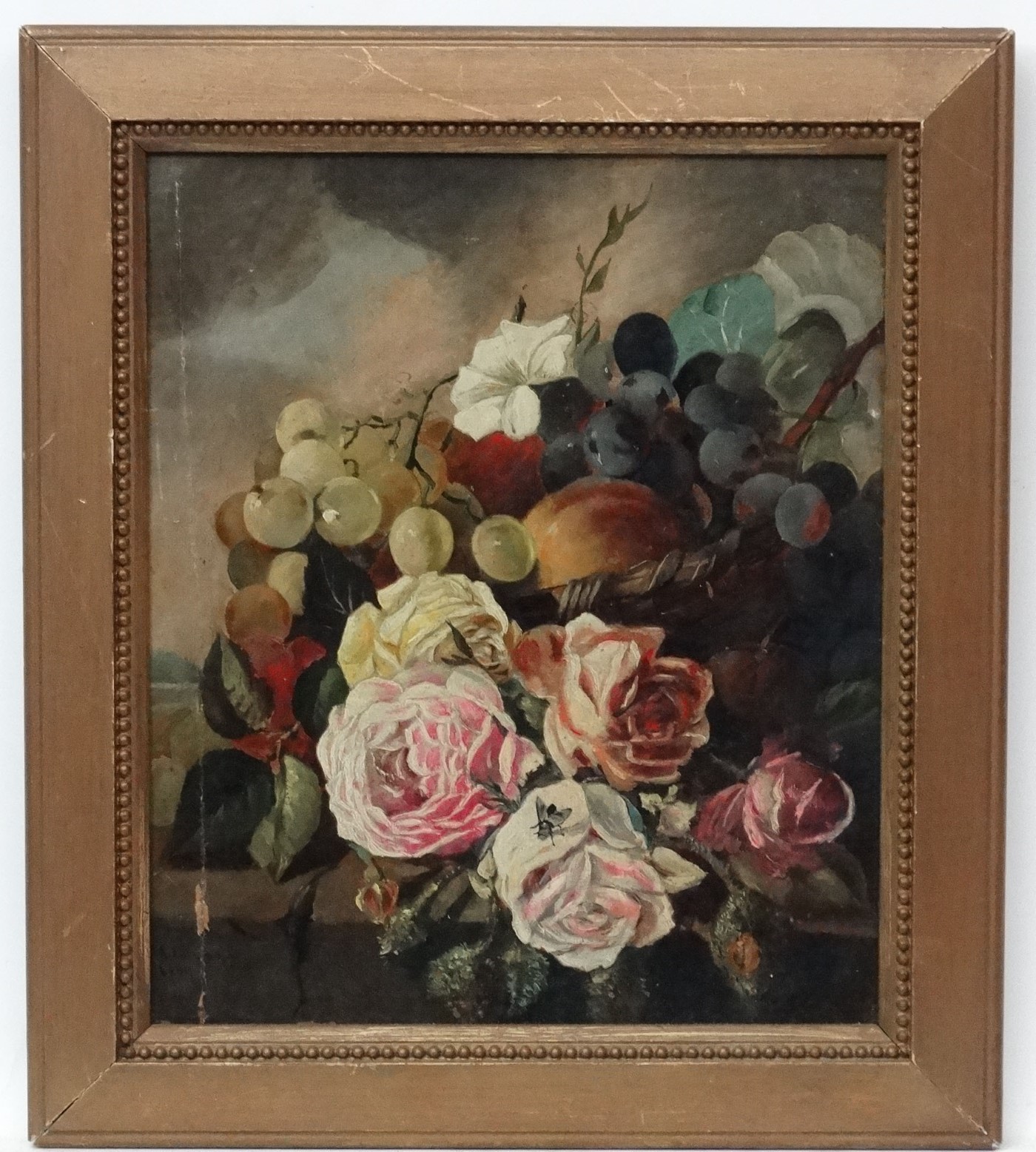 H A Carissa 1867, Oil on canvas laid on board, Still life of flowers on a stone ledge,