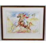 Arab Falconning School , mid-Late XX, Watercolour, An Arab Horsemen,