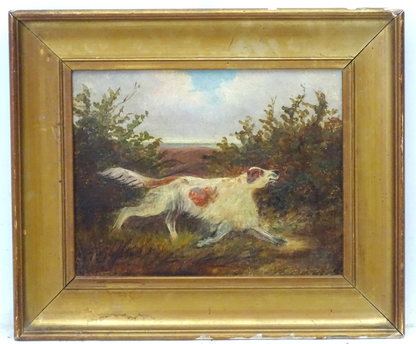 Indistinctly signed English School XIX Oil on canvas,  A game dog on the heath,