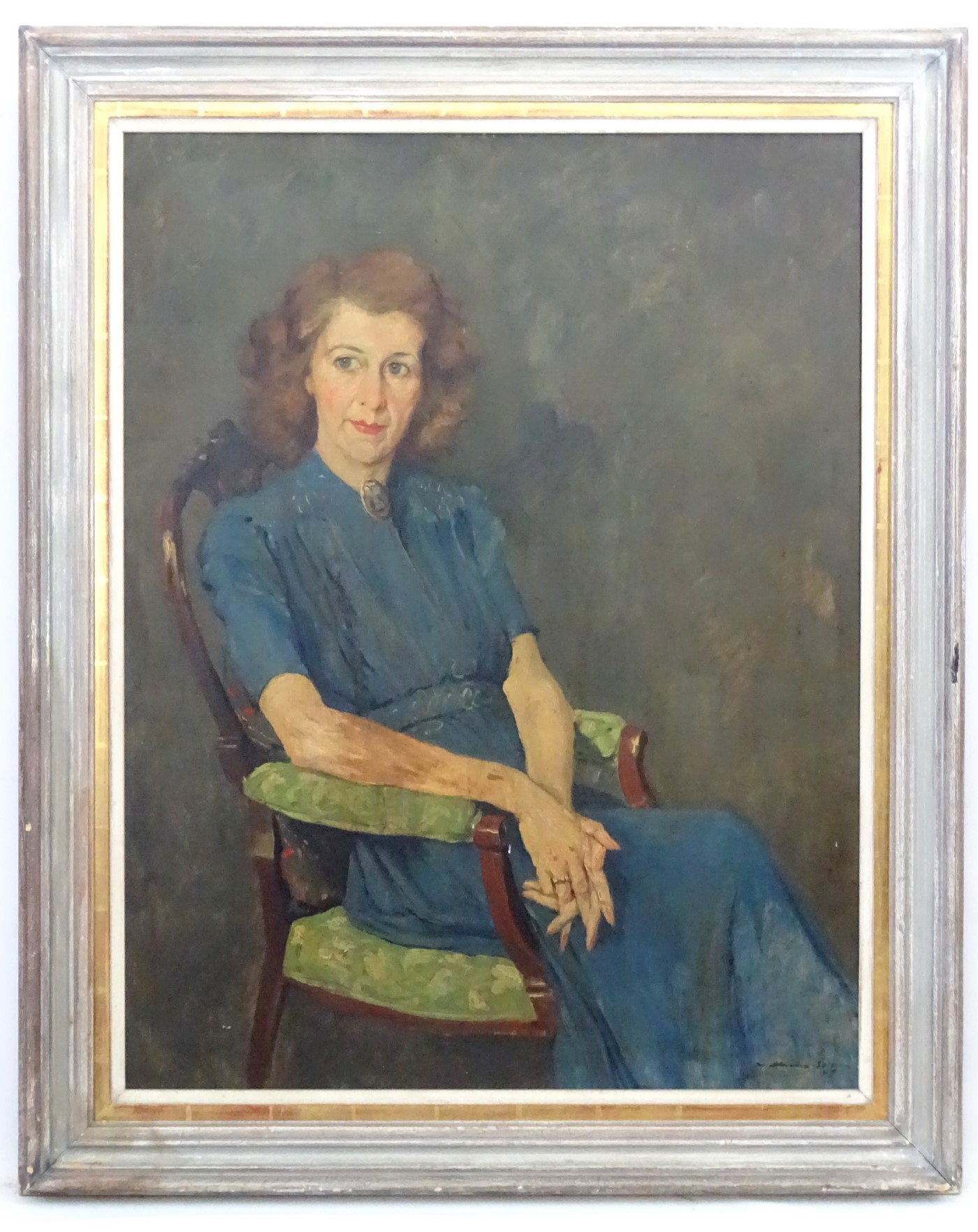 Indistinctly Signed Mid XX Irish School Oil on canvas Portrait of a seated Red Haired Woman Signed - Image 3 of 5