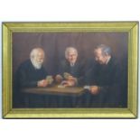 Peter A Bill (XX), Oil on canvas, 'London 75' Three gentleman seated around a table playing cards,