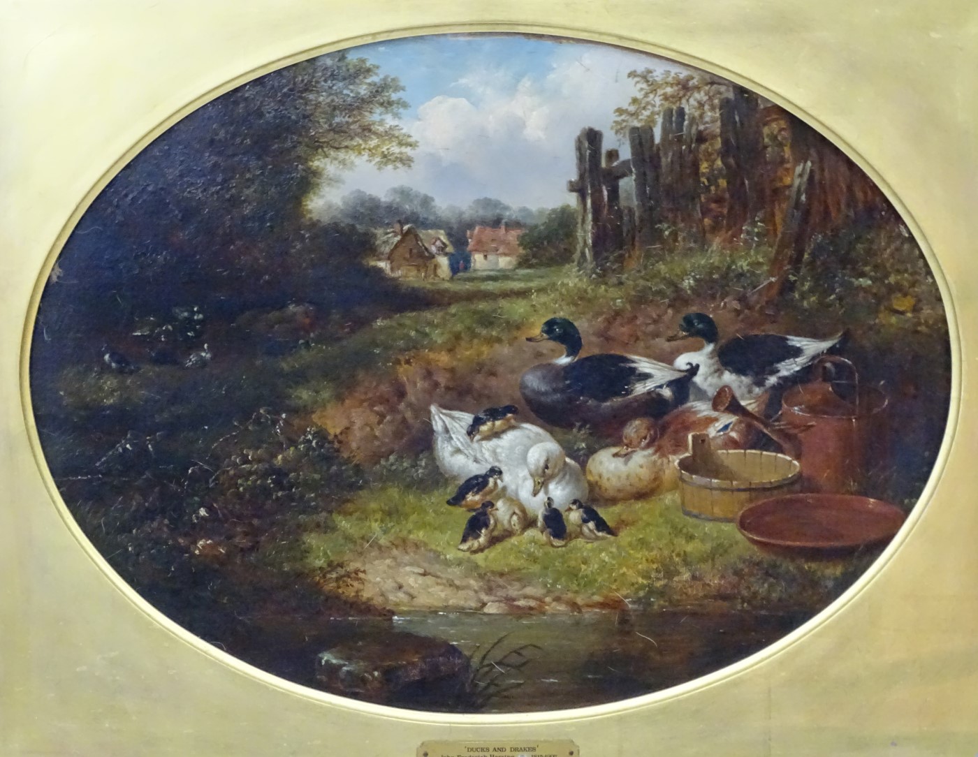 John Frederick Herring Jnr ( 1815-1907), Oil on canvas , an oval, ' Duck And Drakes ' , - Image 3 of 5