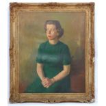 Early XX Portrait Oil on canvas Portrait of a lady wearing a green dress Bears pencil name '