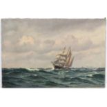 Attributed to Paul Huber, Oil on canvas, A clipper ship under sail, a steamer toe distance,