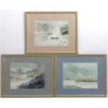 Hoe , Burmese / Singapore XX Set of three watercolours, Landscapes with wildlife,