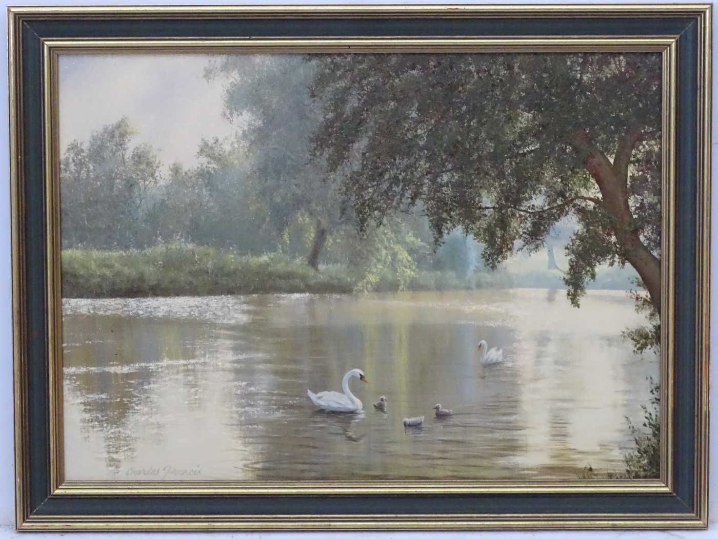 Charles W Francis XX,  Oil on board,   The River Test, Hampshire, - Image 3 of 6