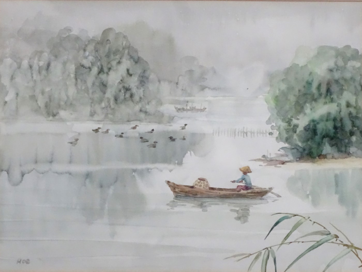 Hoe , Burmese / Singapore XX Set of three watercolours, Landscapes with wildlife, - Image 6 of 9