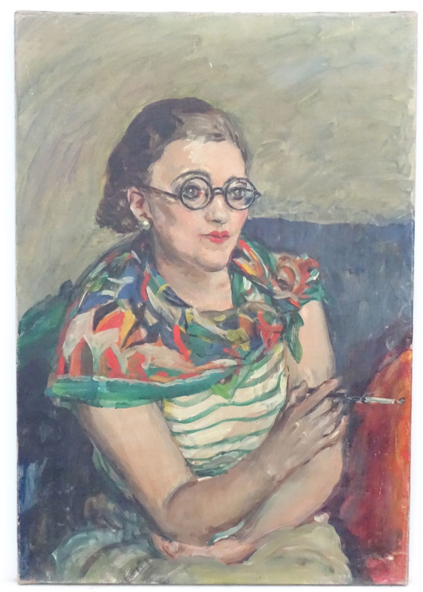 Nancy Huntly (1890 - ?) Oil on canvas An early 1930's portrait of ' Mrs Maud Williams - Doo ' ( An