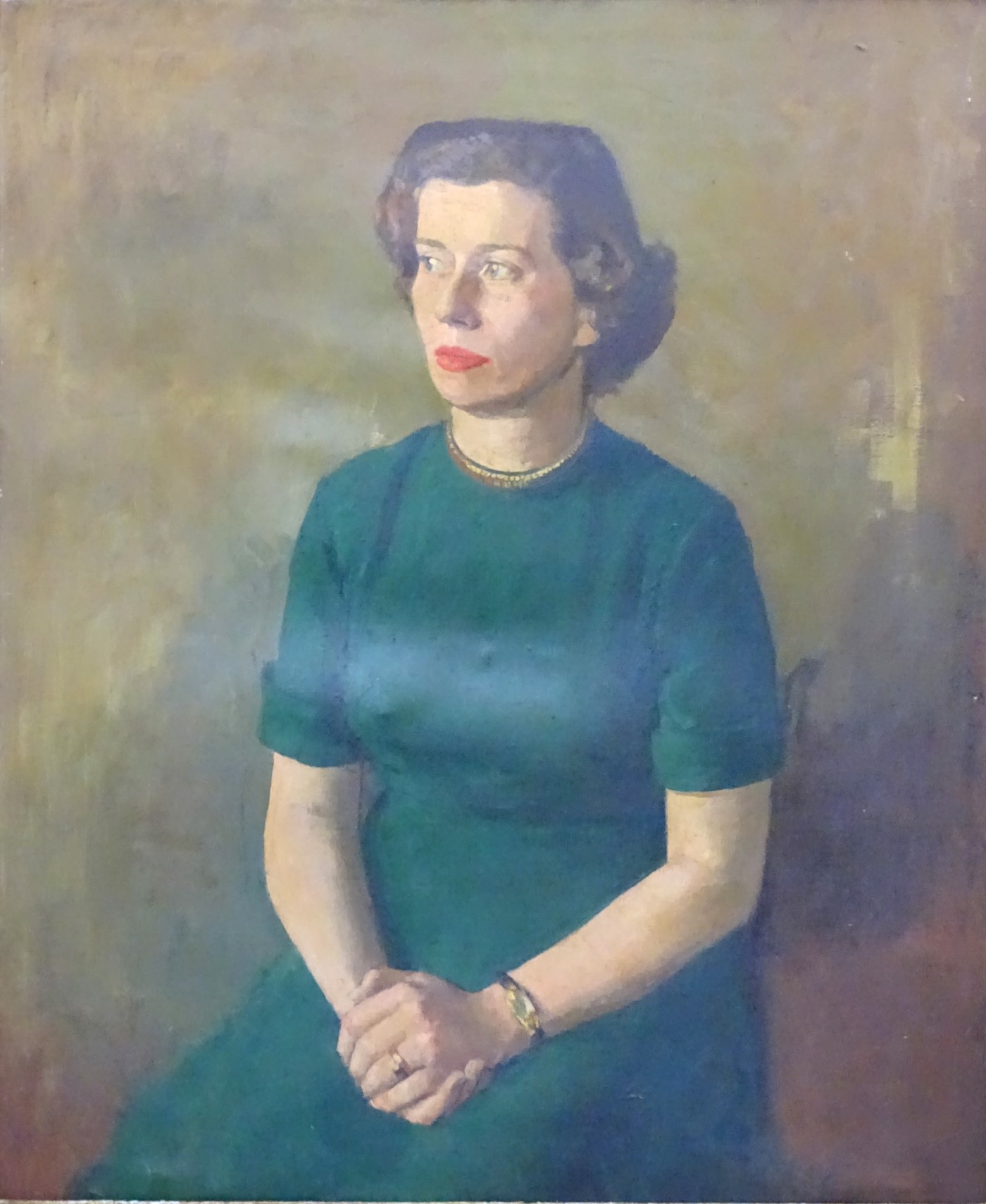 Early XX Portrait Oil on canvas Portrait of a lady wearing a green dress Bears pencil name ' - Image 4 of 4