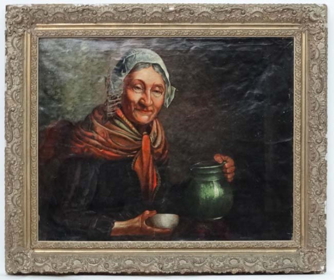 Gae Dyson ? XIX, Oil on canvas, Portrait of a woman with jug and bowl, Signed upper left,