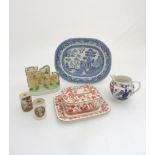 A quantity of ceramics to include a 19thC Blue and White willow pattern meat dish,