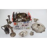 A quantity of silver plated items to include trays, teapots, sauce boats, cruet sets etc.