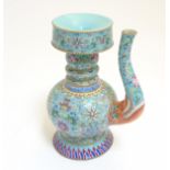 A Chinese Famille Rose turquoise-ground cloisonné-imitation ceremonial wine ewer and lid,