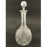 Victorian Glass : a Victorian ' Fernware ' decorated decanter with stopper having a star cut