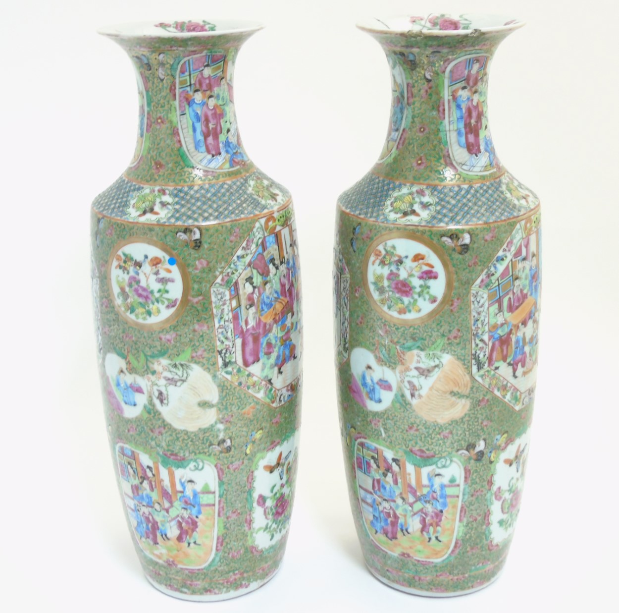 A pair of large Chinese Cantonese / Rose Medallion baluster vases, - Image 3 of 7