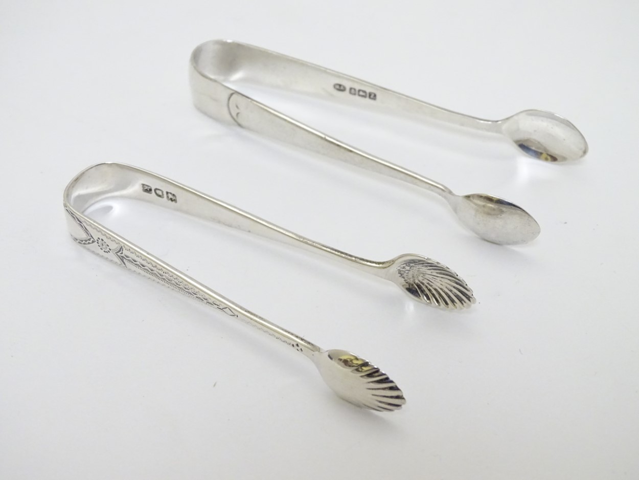 Small silver sugar tongs: 1 x hallmarked Birmingham 1924 maker Robert Chandler,