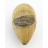 Mauchline ware : A Turned treen needlework thimble case of egg form,