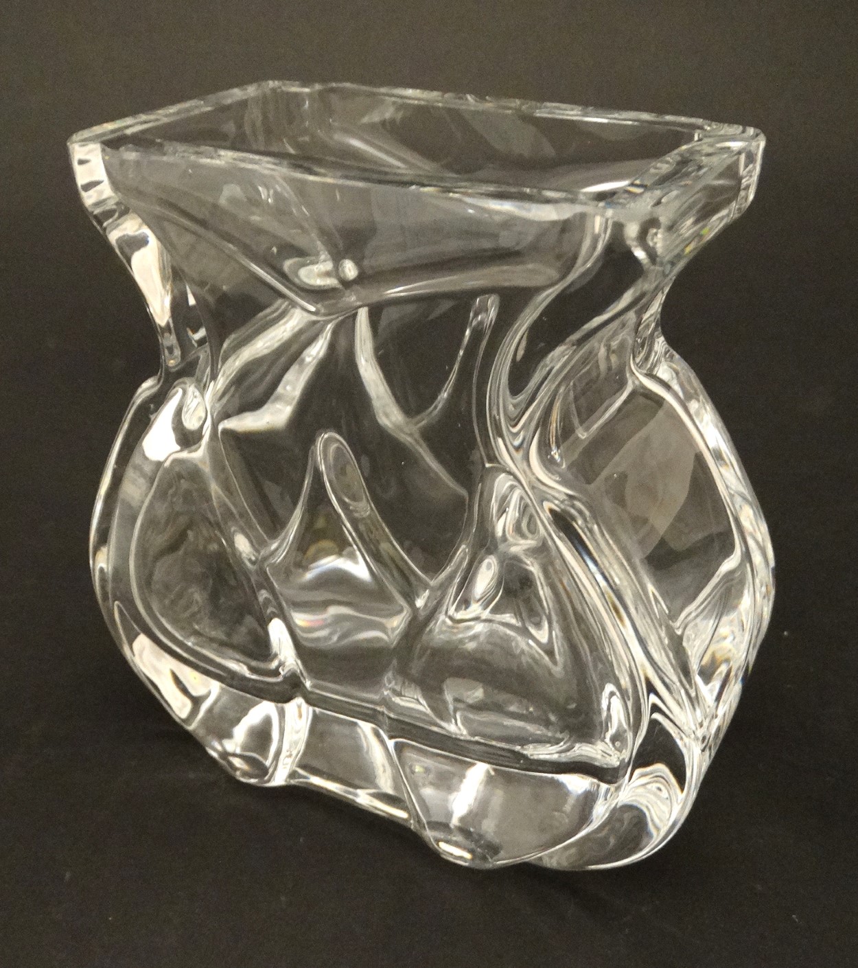 A mid 20thC Scandinavian Royal Krona glass vase, signed and numbered to base,