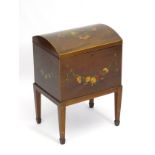 An Edwardian mahogany dome top Canterbury / filing box with hand painted stylized image of children