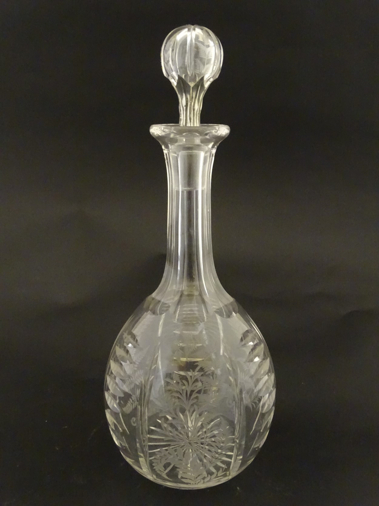 Victorian Glass : a Victorian ' Fernware ' decorated decanter with stopper having a star cut - Image 4 of 4