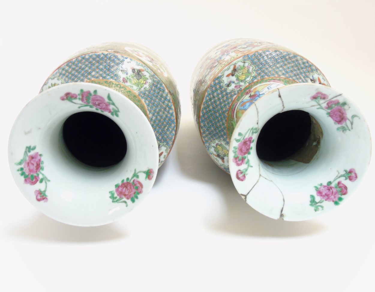 A pair of large Chinese Cantonese / Rose Medallion baluster vases, - Image 4 of 7