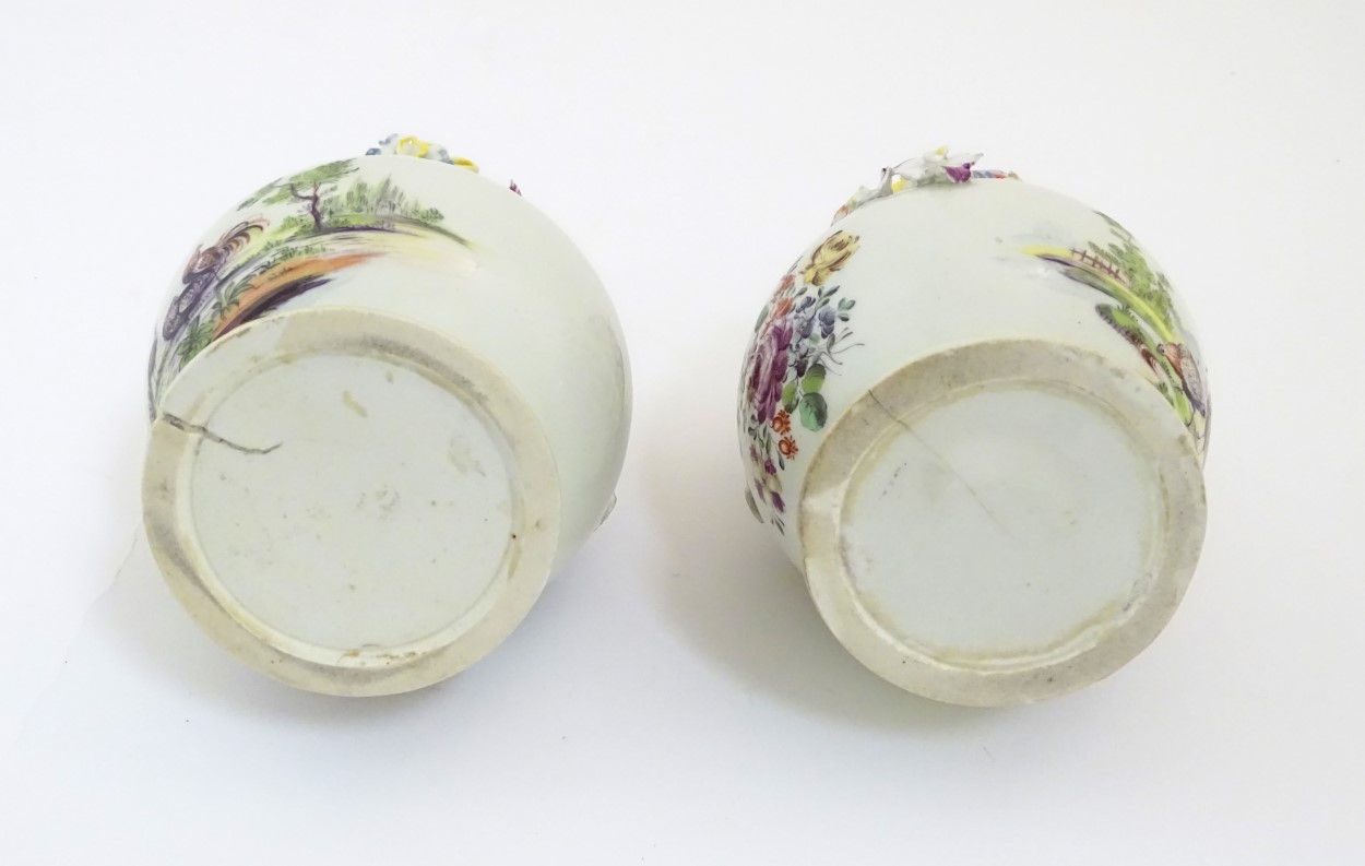 Two rare mid 18thC Derby flower encrusted vases of pear shape, - Image 2 of 9