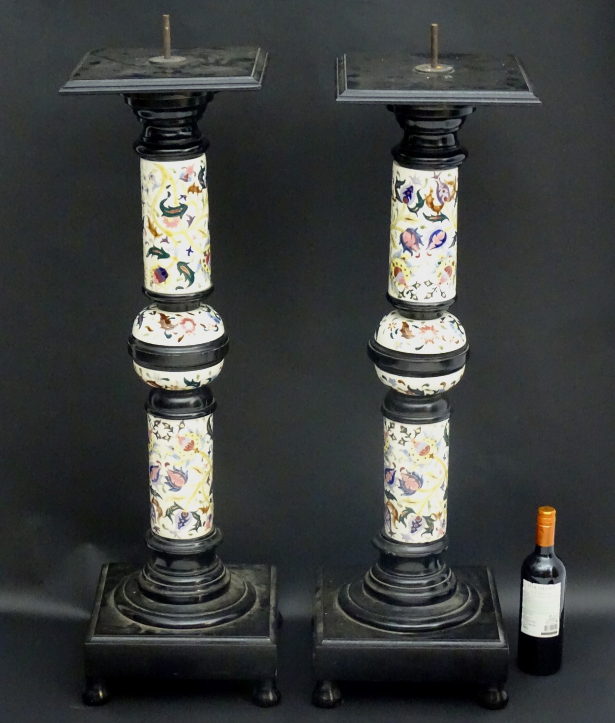 A pair of early 20thC columns/stands in the Zsolnay faience style, - Image 8 of 14