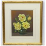 Joan Knight, XX, East Anglian School, Botanical pastel studies , Yellow roses in a vase,